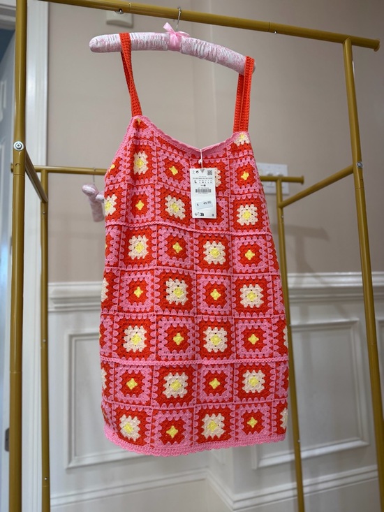 Zara Dresses & Skirts - Zara Pink & Red Crochet Mini Dress with Yellow Accents